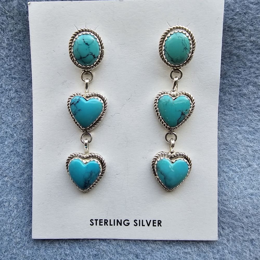 SOLD! Native dry creek turquoise heart earrings.